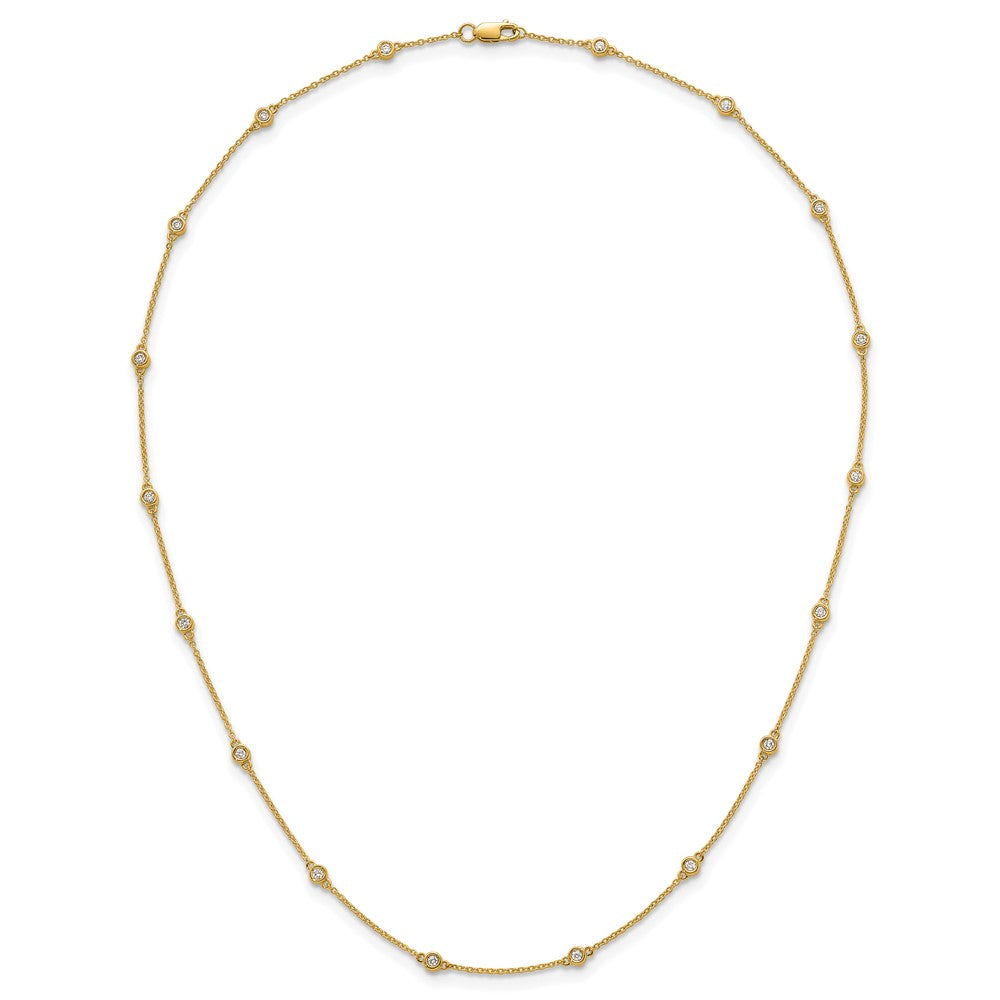 14K Yellow Gold Complete 1/2 carat Bezel-set Diamond and Cable Chain 18-Station 18 Inch Necklace