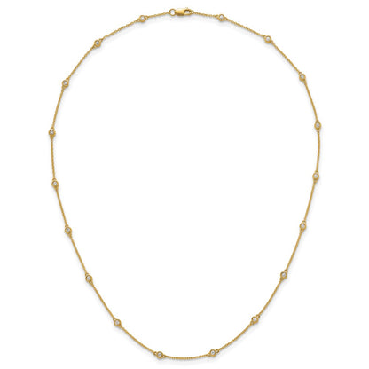 14K Yellow Gold Complete 1/2 carat Bezel-set Diamond and Cable Chain 18-Station 18 Inch Necklace