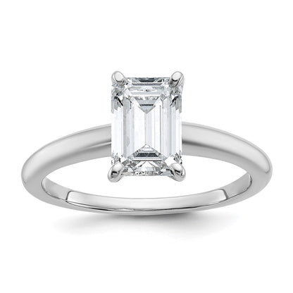 14K White Gold 1 1/2 carat Lab Grown Diamond VS+ F+ Emerald Solitaire Complete Engagement Ring