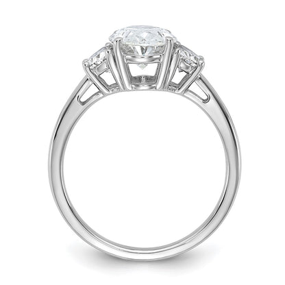 14K White Gold 1/2 carat Lab Grown Diamond VS/SI+ G+ Half Moon and 2 carat Oval Center Semi Mount Three Stone Engagement Ring