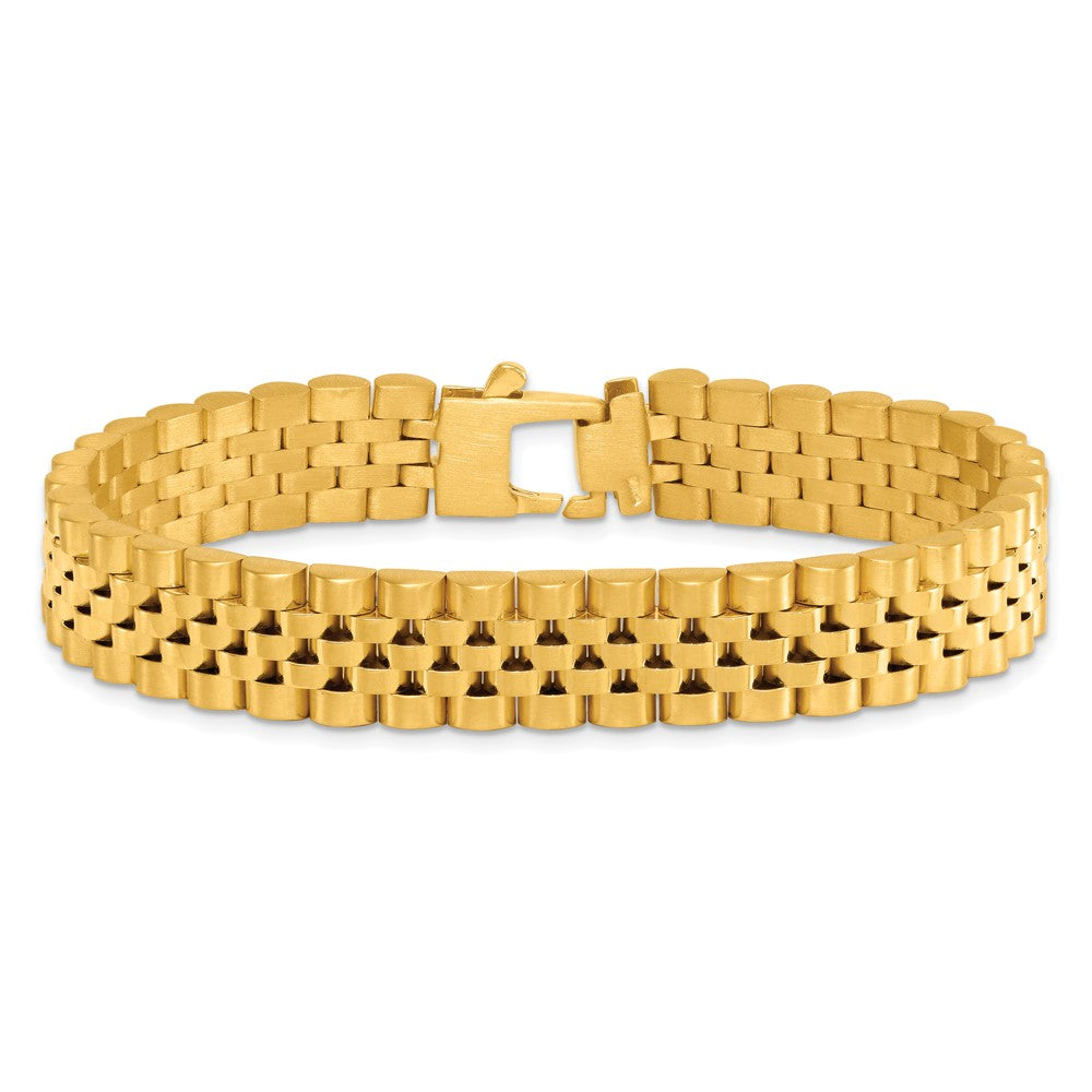 14k Yellow Gold Brushed and Polished Fancy Link 12mm Men's Chain Bracelet