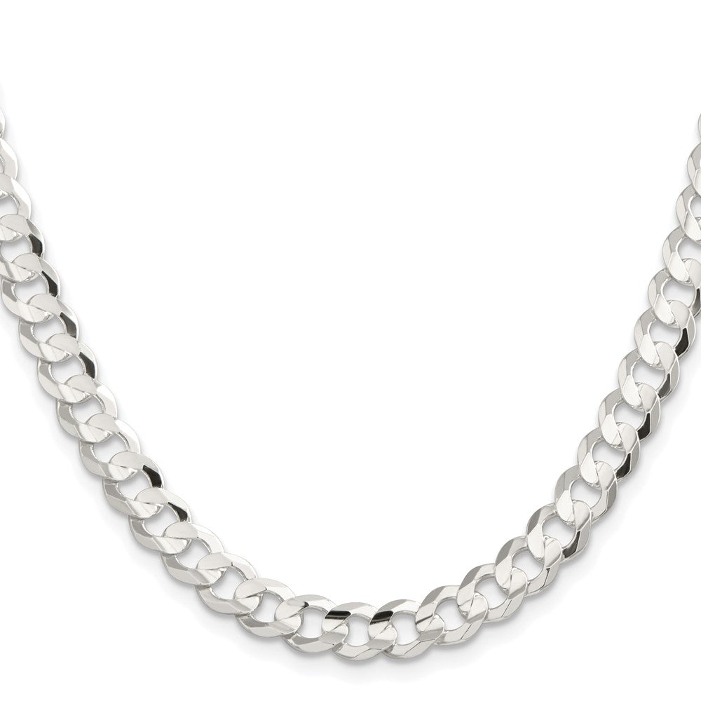 Sterling Silver Rhodium-plated 7.8mm Concave Beveled Curb 30 Inch Chain
