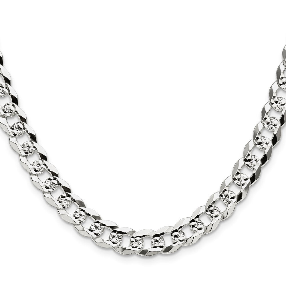 Sterling Silver 8.25mm Flat D/C Pave Curb 24 Inch Chain
