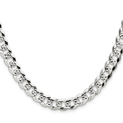 Sterling Silver 8.25mm Flat D/C Pave Curb 24 Inch Chain