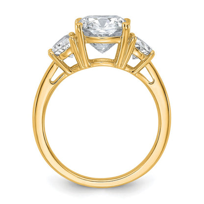14K Yellow Gold 1 carat Lab Grown Diamond VS+ F+ Half Moon and 3 carat Cushion Center Semi Mount Three Stone Engagement Ring