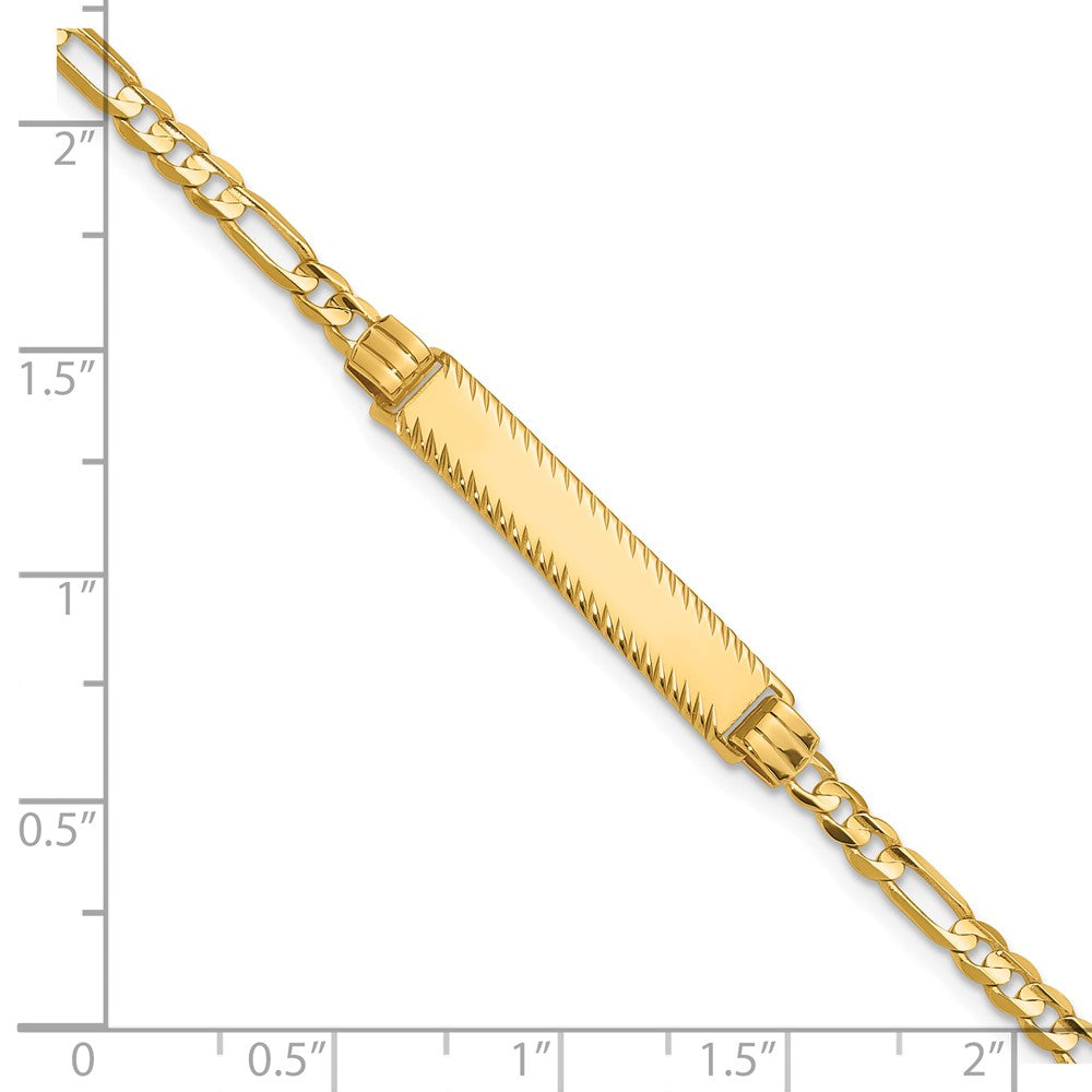 14K Yellow Gold Polished Solid Chain/Solid Plate 3.0mm Figaro Link Diamond-cut 27x5.5mm Plate 7 Inch ID Bracelet