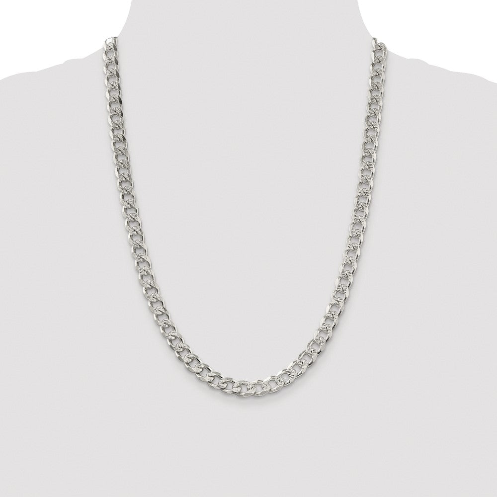 Sterling Silver Rhodium-plated 8.3mm Pav‚ Curb 24 Inch Chain