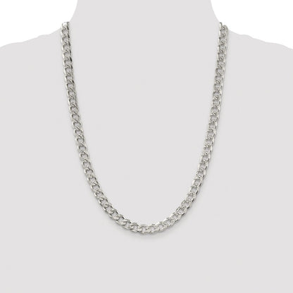 Sterling Silver Rhodium-plated 8.3mm Pav‚ Curb 24 Inch Chain