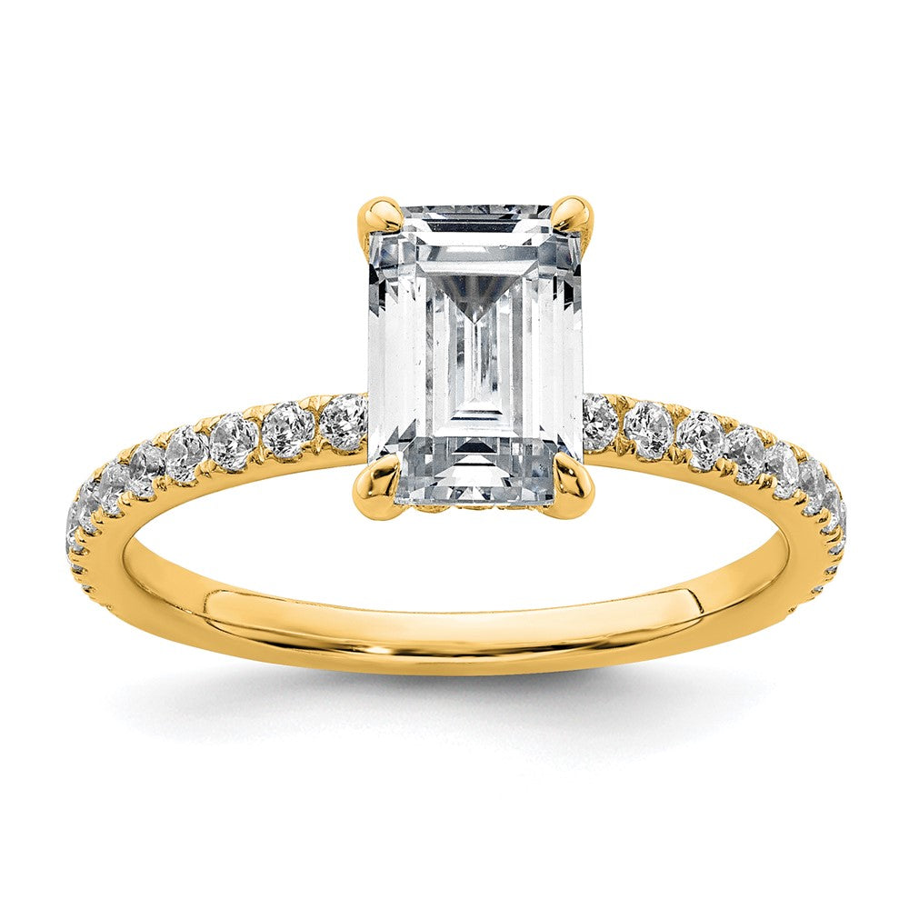 14K Yellow Gold 2 carat Certified Lab Grown Diamond VS+ F+ Emerald Complete Solitaire with Flair Engagement Ring