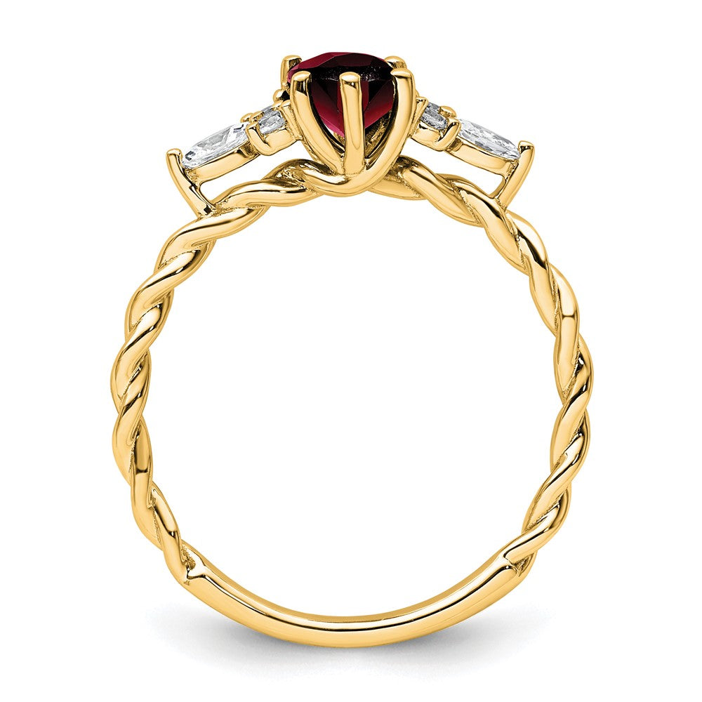 14K Yellow Gold Diamond and 7x5 Oval January/Garnet Size 7 Twisted Ring