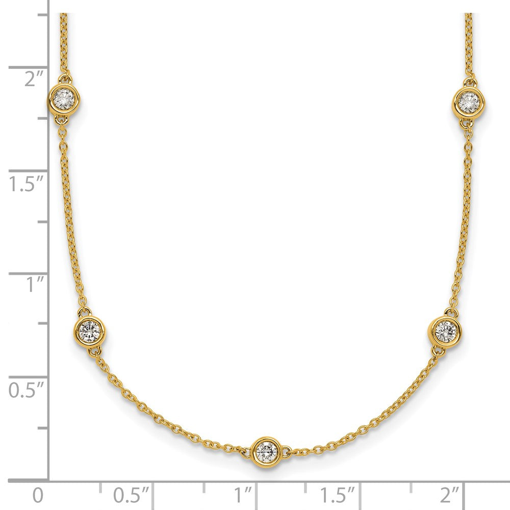14K Yellow Gold Complete 7/8 carat Bezel-set Diamond and Cable Chain 15-Station 18 Inch Necklace