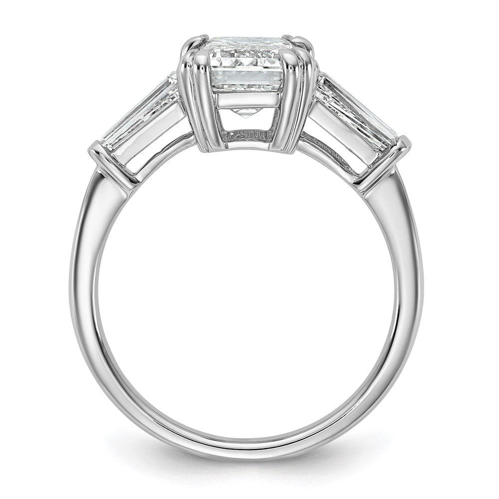 14K White Gold 3 1/3 carat Lab Grown Diamond VS+ F+ Complete Emerald and Tapered Baguette Engagement Ring