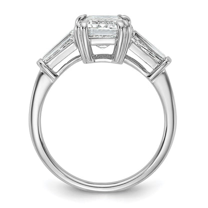 14K White Gold 3 1/3 carat Lab Grown Diamond VS+ F+ Complete Emerald and Tapered Baguette Engagement Ring