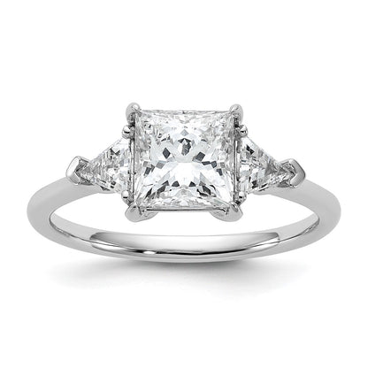 14K White Gold 2 carat Certified Lab Grown Diamond VS/SI+ G+ Princess and Trillion Complete Three Stone Engagement Ring