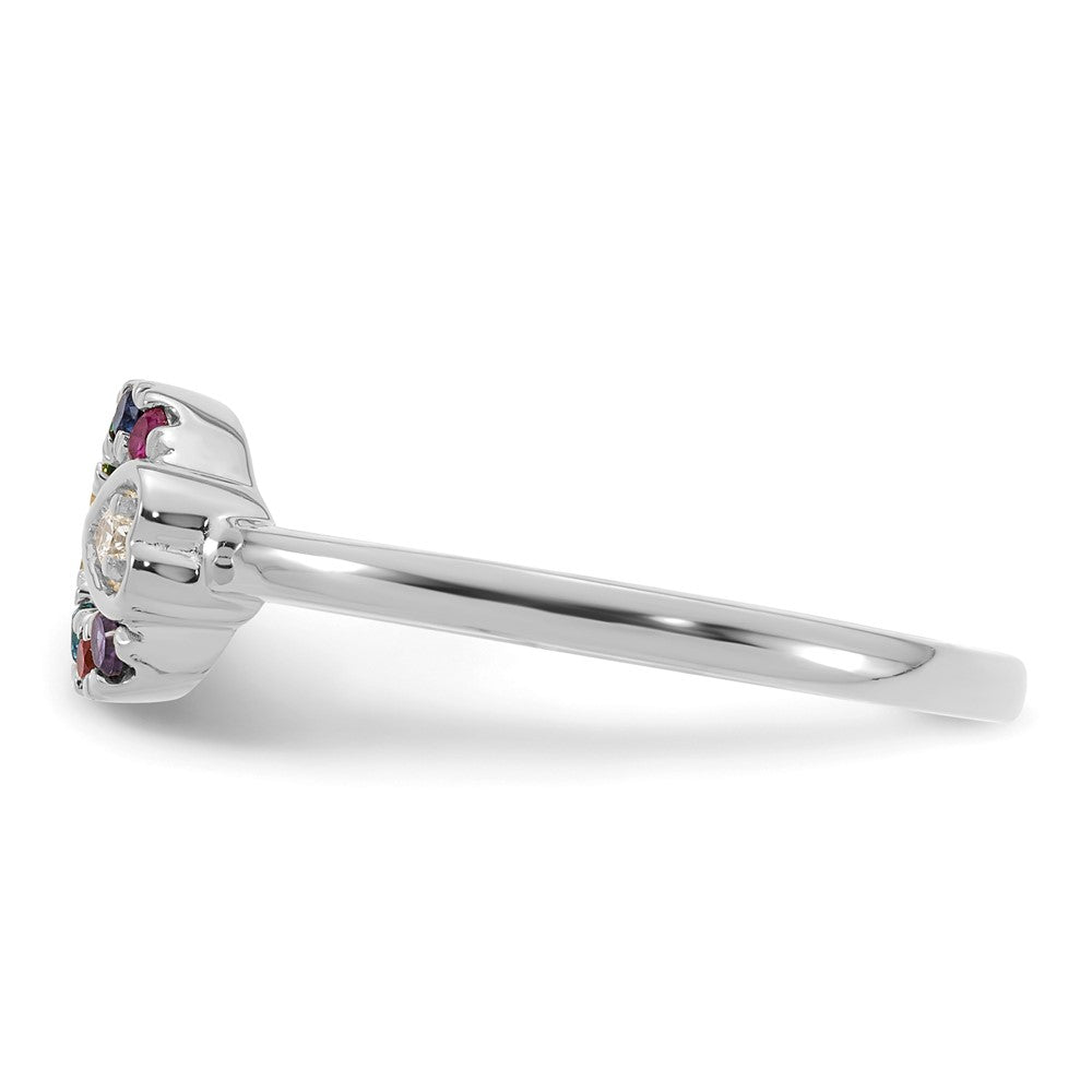 14K White Gold Dia Heart with 8 Genuine Birthstone Mother's Circle Ring