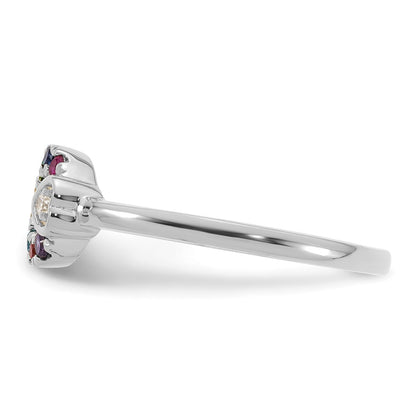 14K White Gold Dia Heart with 8 Genuine Birthstone Mother's Circle Ring