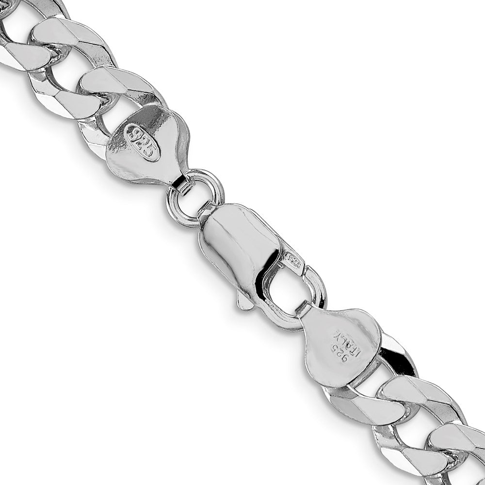 Sterling Silver Rhodium-plated 8.5mm Beveled Curb 26 Inch Chain