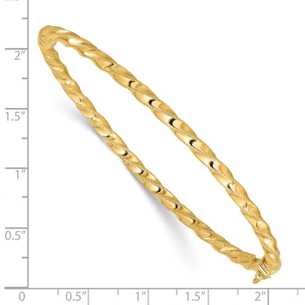 14K Yellow Gold Polished Twisted 3.20mm Hinged Oval Bangle Bracelet