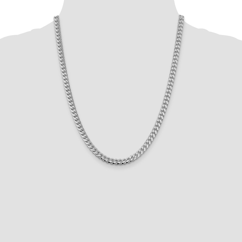 Sterling Silver Rhodium-plated 6mm Domed w/ Side D/C Curb 22 Inch Chain