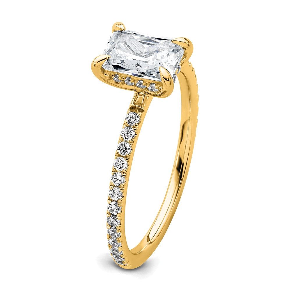 14K Yellow Gold 1 1/3 carat Certified Lab Grown Diamond VS+ F+ Radiant Complete Solitaire with Flair Engagement Ring