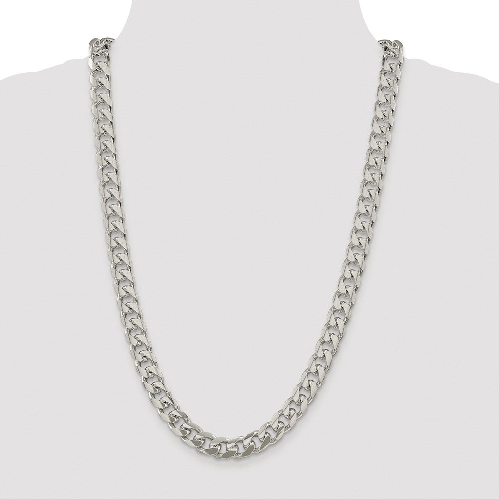 Sterling Silver Rhodium-plated 10.5mm Domed w/ Side D/C Curb 26 Inch Chain