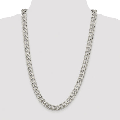 Sterling Silver Rhodium-plated 10.5mm Domed w/ Side D/C Curb 26 Inch Chain