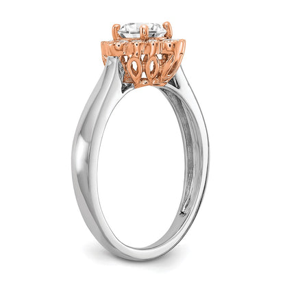 True Origin 14K Two Tone White and Rose Gold 1/4 carat Lab Grown Diamond VS+ F+ Semi-Mount Round  Halo Engagement Ring