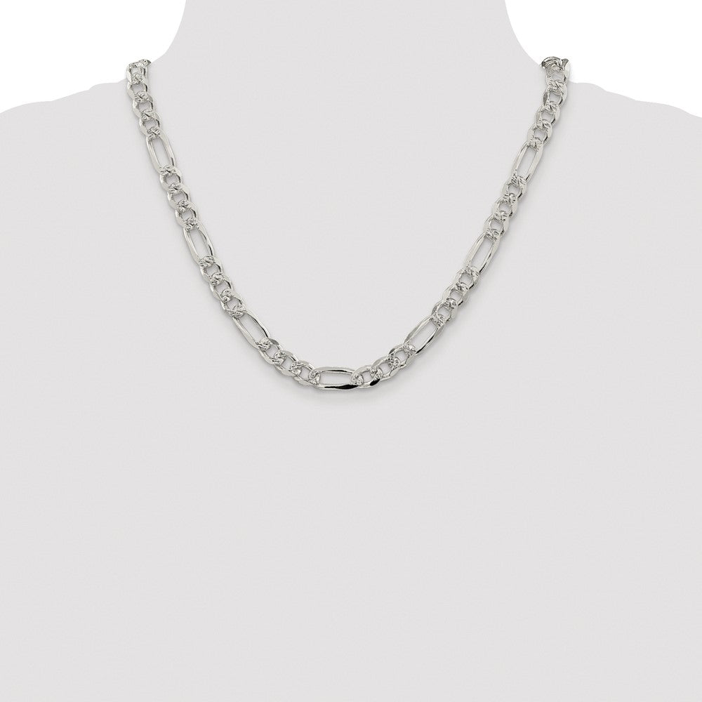 Sterling Silver Rhodium-plated 8mm Pav‚ Flat Figaro 20 Inch Chain