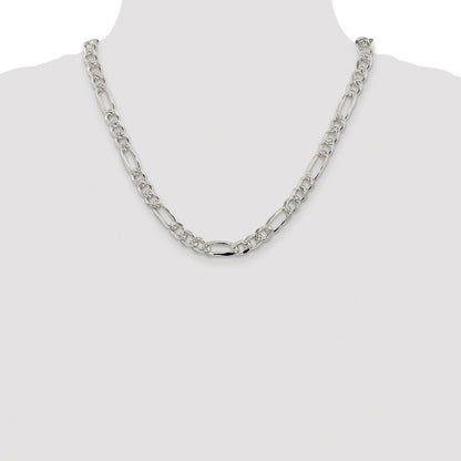 Sterling Silver Rhodium-plated 8mm Pav‚ Flat Figaro 20 Inch Chain