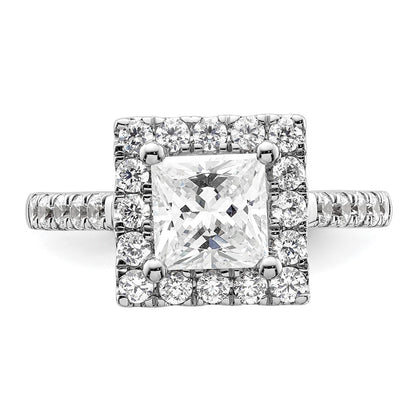 14K White Gold Halo Plus (Holds 1.5 carat (6.3mm) Princess Center) 3/4 carat Diamond Semi-Mount Engagement Ring