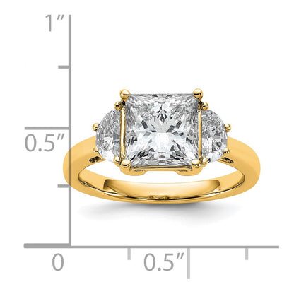 14K Yellow Gold 3 1/8 carat Certified Lab Grown Diamond VS/SI+ G+ Princess and Half Moon Complete Three Stone Engagement Ring