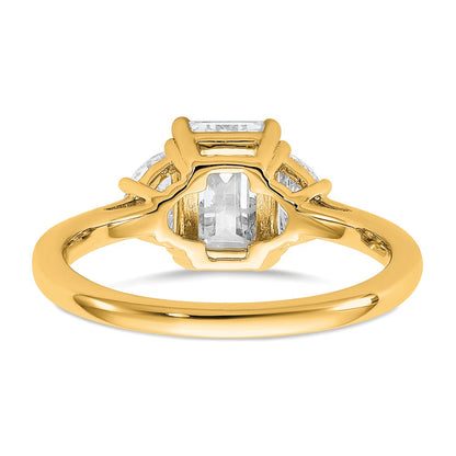 14K Yellow Gold 2 carat Certified Lab Grown Diamond VS+ F+ Complete Emerald and Half Moon Three Stone Engagement Ring