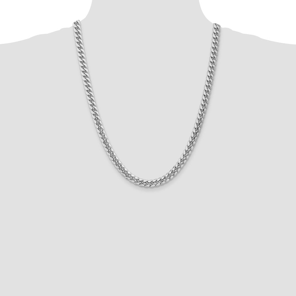 14K White Gold 7.3mm Semi-Solid Miami Cuban 24 Inch Chain