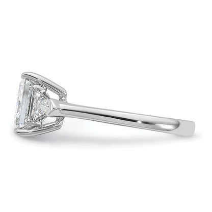 14K White Gold 3 1/8 carat Certified Lab Grown Diamond VS/SI+ G+ Princess and Trillion Complete Three Stone Engagement Ring