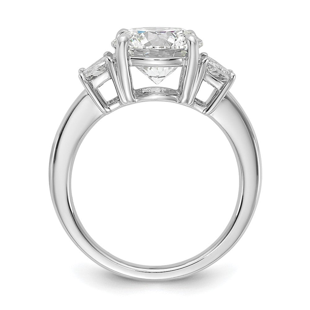 14K White Gold 3 3/4 carat Lab Grown Diamond VS+ F+ Round with Trapezoid Sidestones Complete Engagement Ring