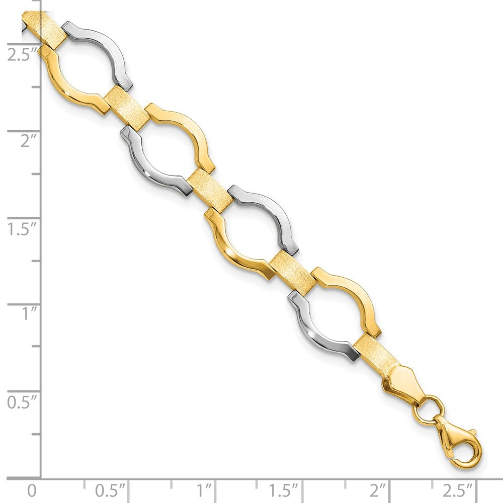 14K Yellow Gold w/Rhodium Fancy Link 7.25 Inch Bracelet
