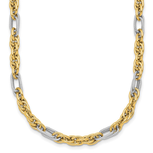14K Yellow Gold with Rhodium Polished 4.2mm Fancy Rope Chain 18 Inch Necklace
