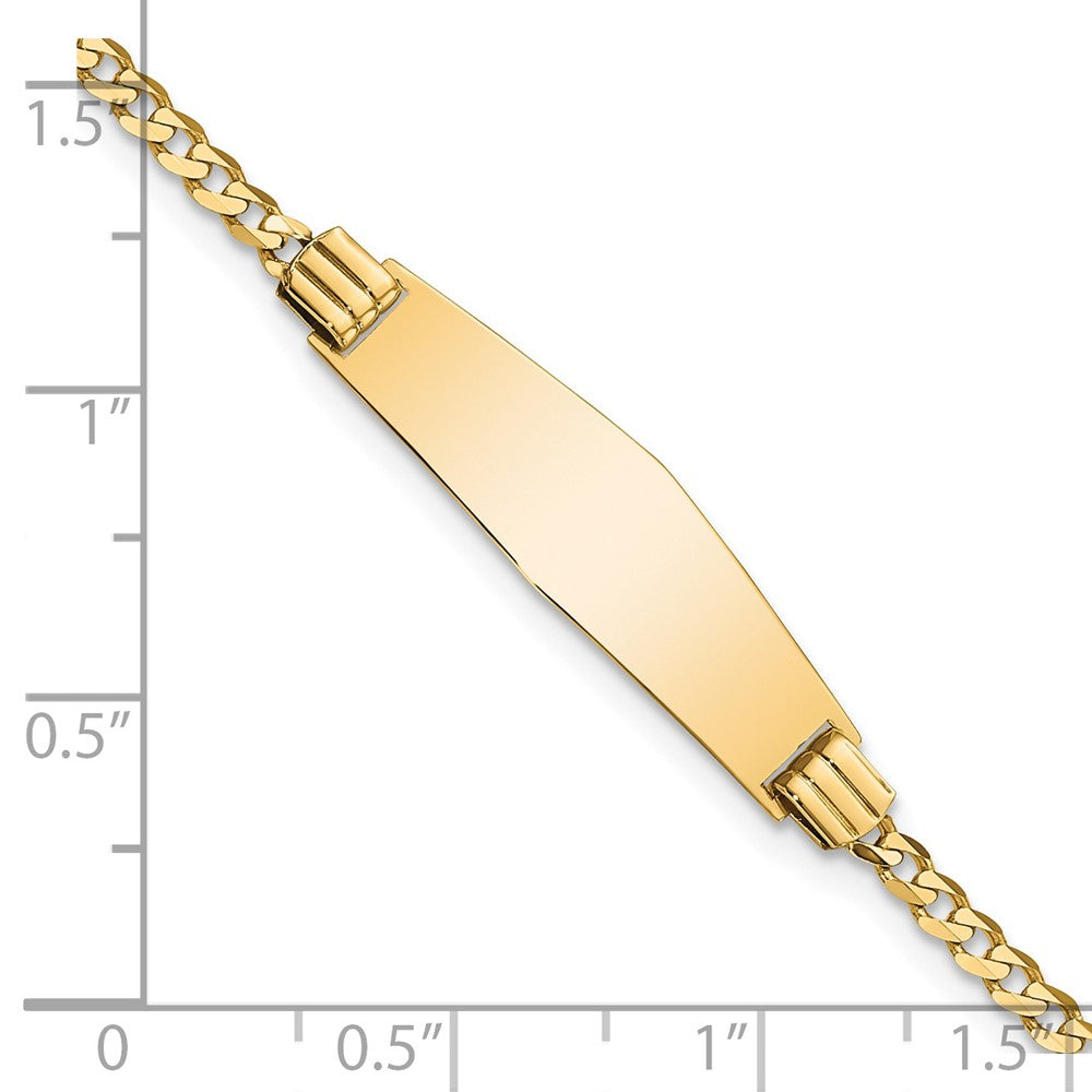 14K Yellow Gold Polished Solid Chain/Solid Plate Curb Link Soft Diamond Shape 24.5x7.8mm Plate 7 Inch ID Bracelet