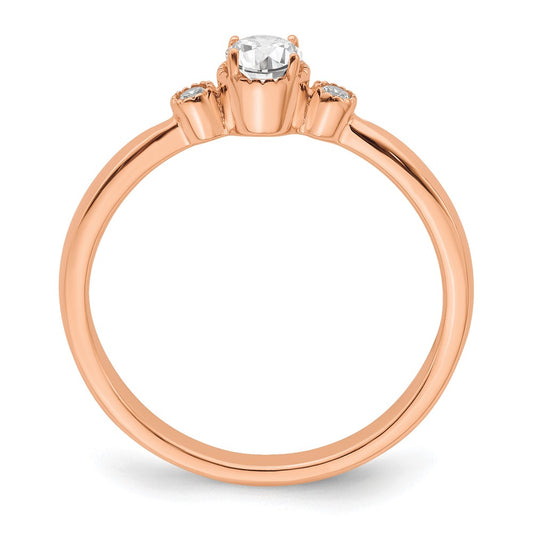 14K Rose Gold Beaded Edge Petite 3-Stone 1/4 carat Round Diamond Complete Promise/Engagement Ring