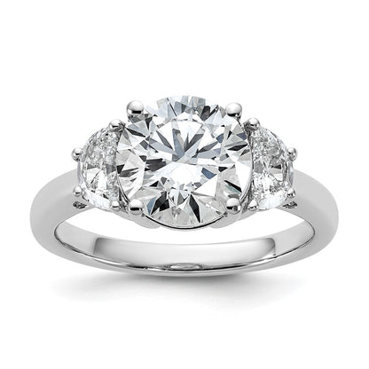 14K White Gold 5/8 carat Lab Grown Diamond VS+ F+ 2 1/2 carat Center Round Semi Mount Three Stone Engagement Ring