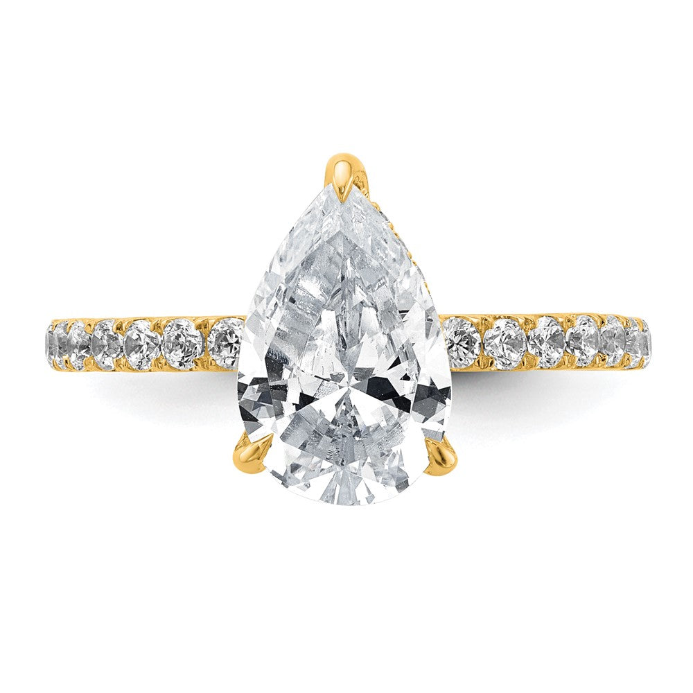 14K Yellow Gold 2 5/8 carat Certified Lab Grown Diamond VS+ F+ Pear Complete Solitaire with Flair Engagement Ring