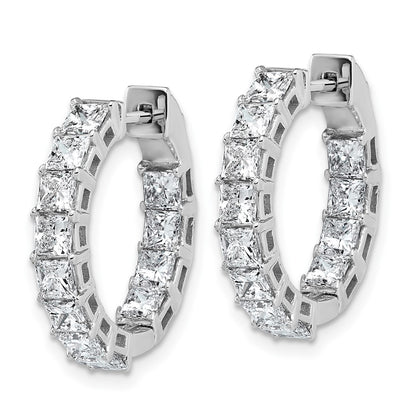 14K White Gold 4 carat Lab Grown Diamond VS+ F+ Princess Complete In and Out Hoop Earrings