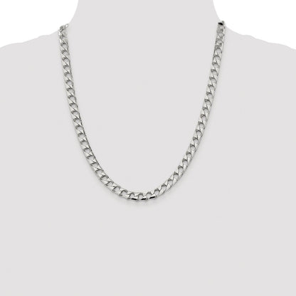 Sterling Silver Rhodium-plated 7.2mm D/C Square Curb 22 Inch Chain