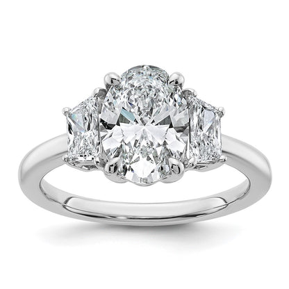 14K White Gold 2 3/4 carat Certified Lab Grown Diamond VS+ F+ Oval and Trapezoid Complete Three Stone Engagement Ring