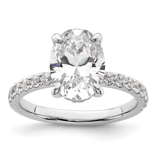 14K White Gold 3 1/2 carat Certified Lab Grown Diamond VS/SI+ G+ Oval Complete Solitaire with Flair Engagement Ring