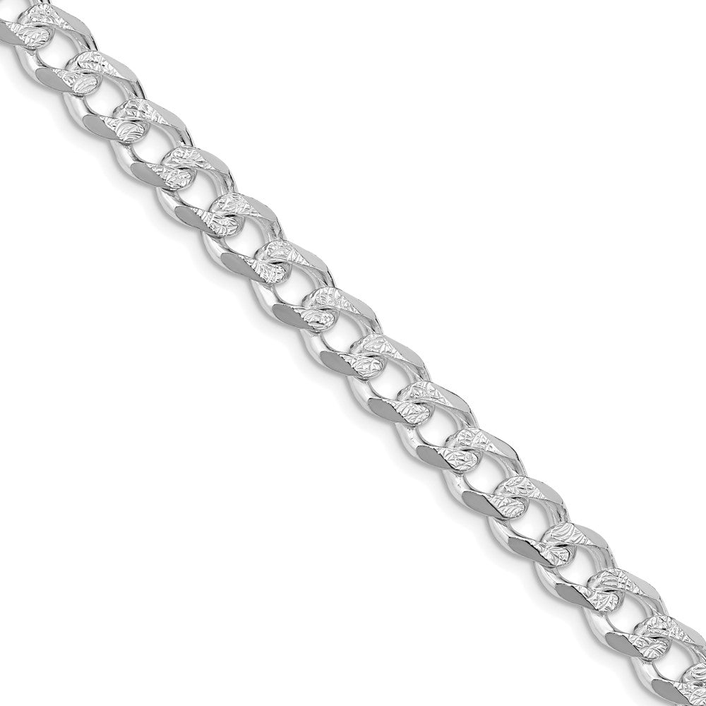 Sterling Silver Rhodium-plated 7.5mm Pav‚ Curb 18 Inch Chain