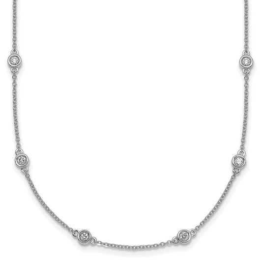 14K White Gold Complete 1/2 carat Bezel-set Diamond and Cable Chain 16-Station 16 Inch Necklace