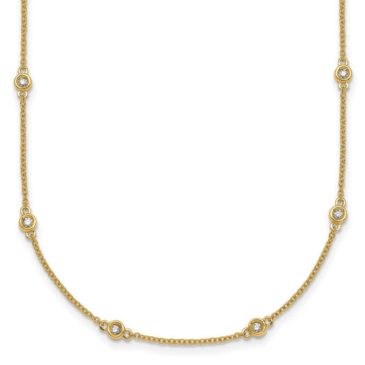 14K Yellow Gold Complete 1/4 carat Bezel-set Diamond and Cable Chain 16-Station 16 Inch Necklace