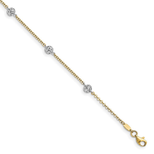 14K Two-Tone Gold Two-tone Polished and Diamond-cut Anklet