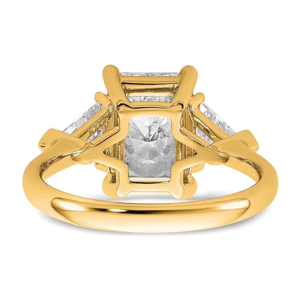 14K Yellow Gold 3 5/8 carat Certified Lab Grown Diamond VS/SI+ G+ Radiant and Triangle Complete Three Stone Engagement Ring
